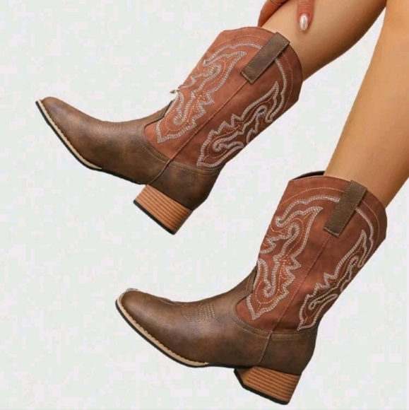 Women Autumn Outdoor Fashion Detailed Splice Embroidered Western Short Boots - Picture 1 of 6